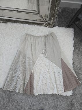 Style & Co. 100% Cotton Bohemian Patchwork Lace A-Line Midi Skirt Large.
